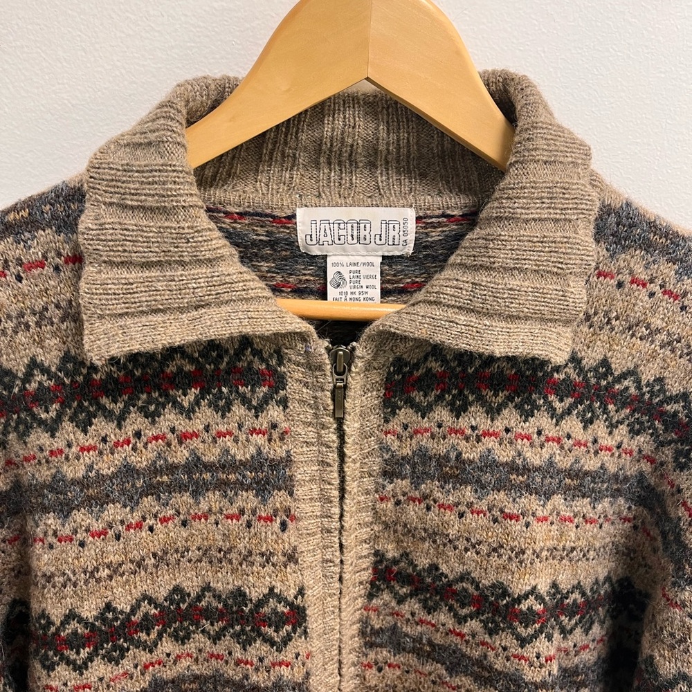 Vintage Geometric 100% Wool Cardigan